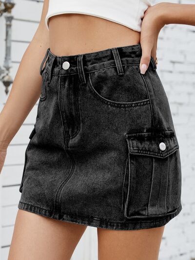 Jean Skirt with Pockets-Evelyns Fashion