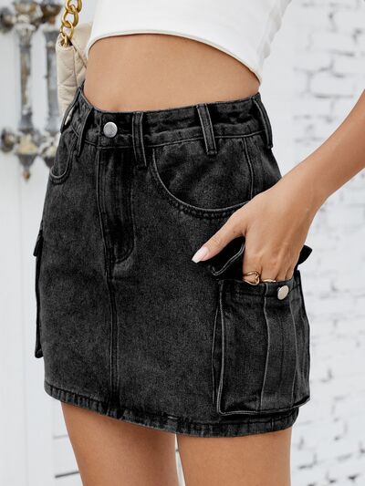 Jean Skirt with Pockets-Evelyns Fashion