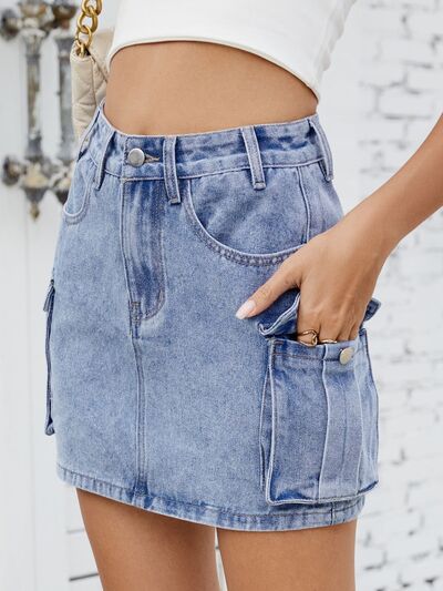 Jean Skirt with Pockets-Evelyns Fashion