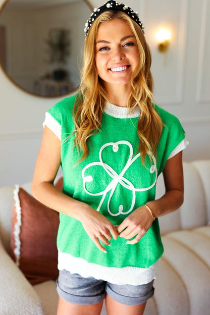 Kelly Green Short Sleeve Sweater-Sweaters-Evelyns Fashion