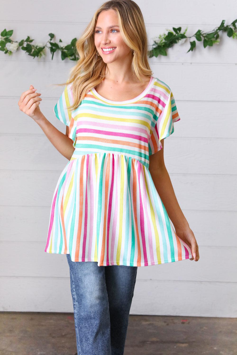 Lavender Rainbow Stripe Babydoll To-Evelyns Fashion