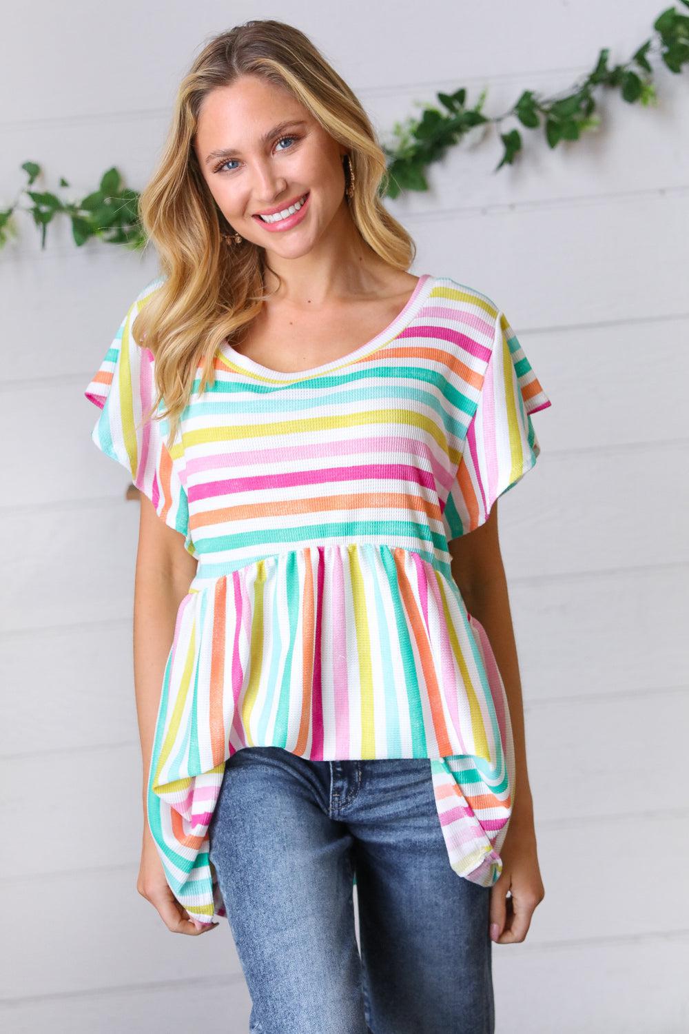 Lavender Rainbow Stripe Babydoll To-Evelyns Fashion