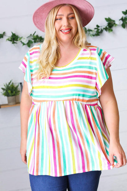 Lavender Rainbow Stripe Babydoll To-Evelyns Fashion