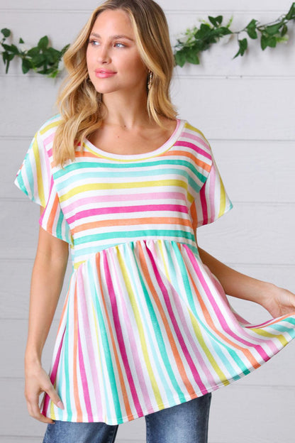 Lavender Rainbow Stripe Babydoll To-Evelyns Fashion