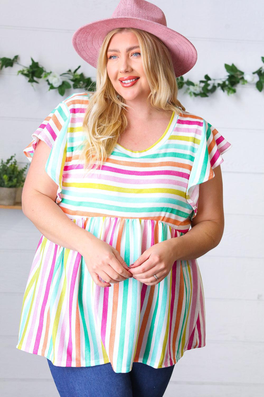 Lavender Rainbow Stripe Babydoll To-Evelyns Fashion
