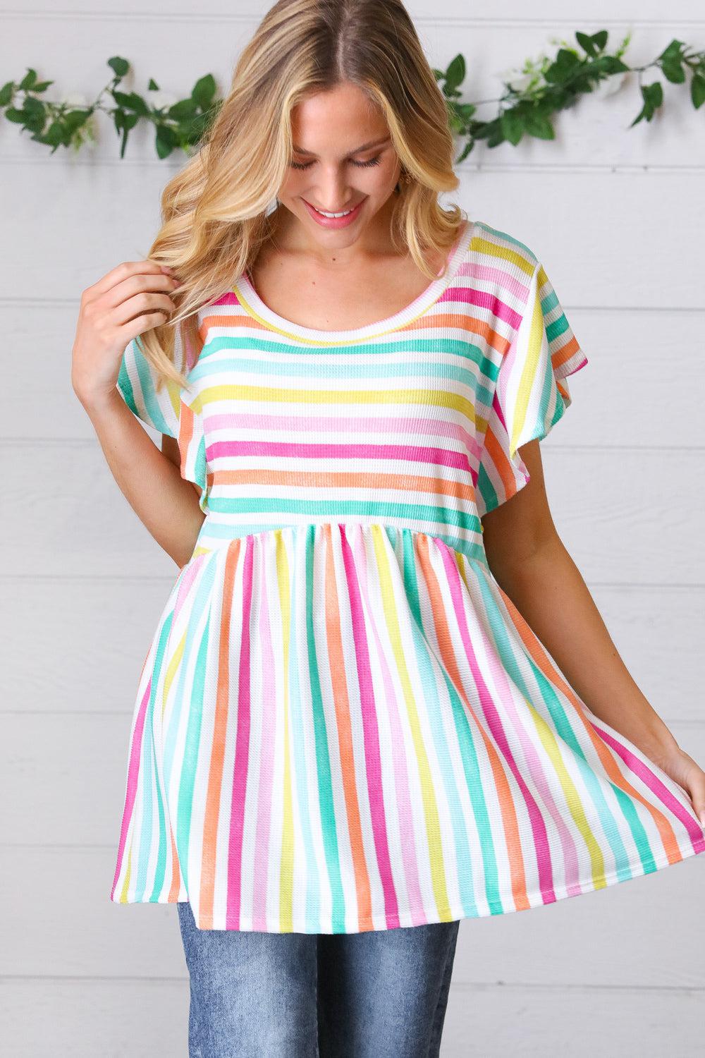 Lavender Rainbow Stripe Babydoll To-Evelyns Fashion