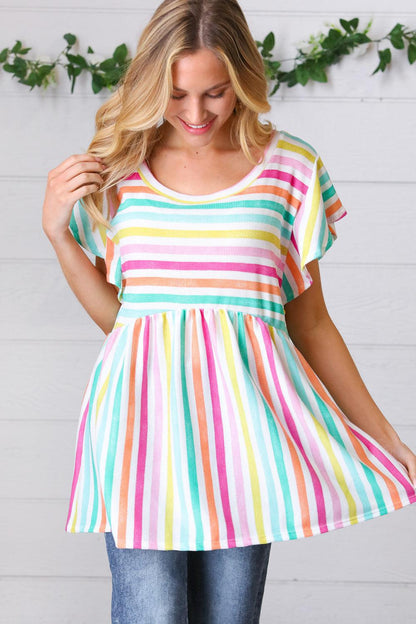 Lavender Rainbow Stripe Babydoll To-Evelyns Fashion