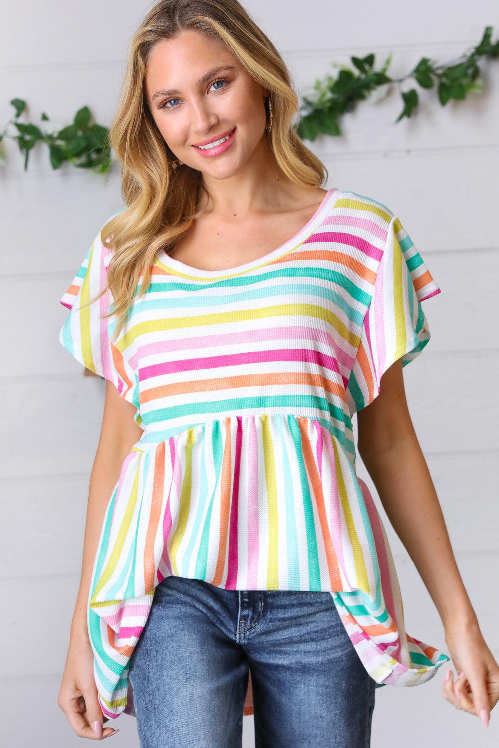 Lavender Rainbow Stripe Babydoll To-Evelyns Fashion
