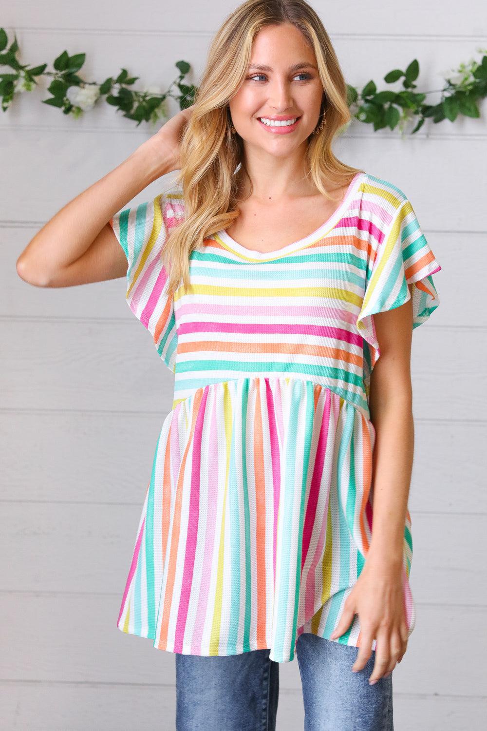 Lavender Rainbow Stripe Babydoll To-Evelyns Fashion