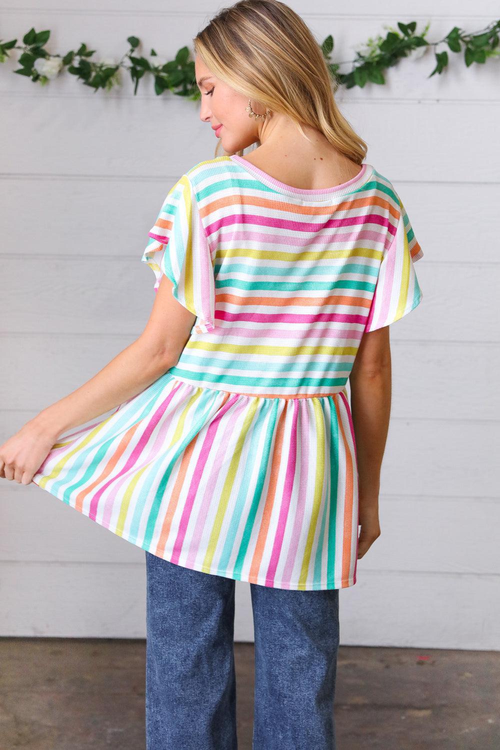 Lavender Rainbow Stripe Babydoll To-Evelyns Fashion
