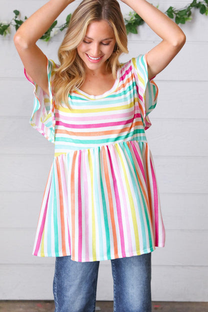 Lavender Rainbow Stripe Babydoll To-Evelyns Fashion