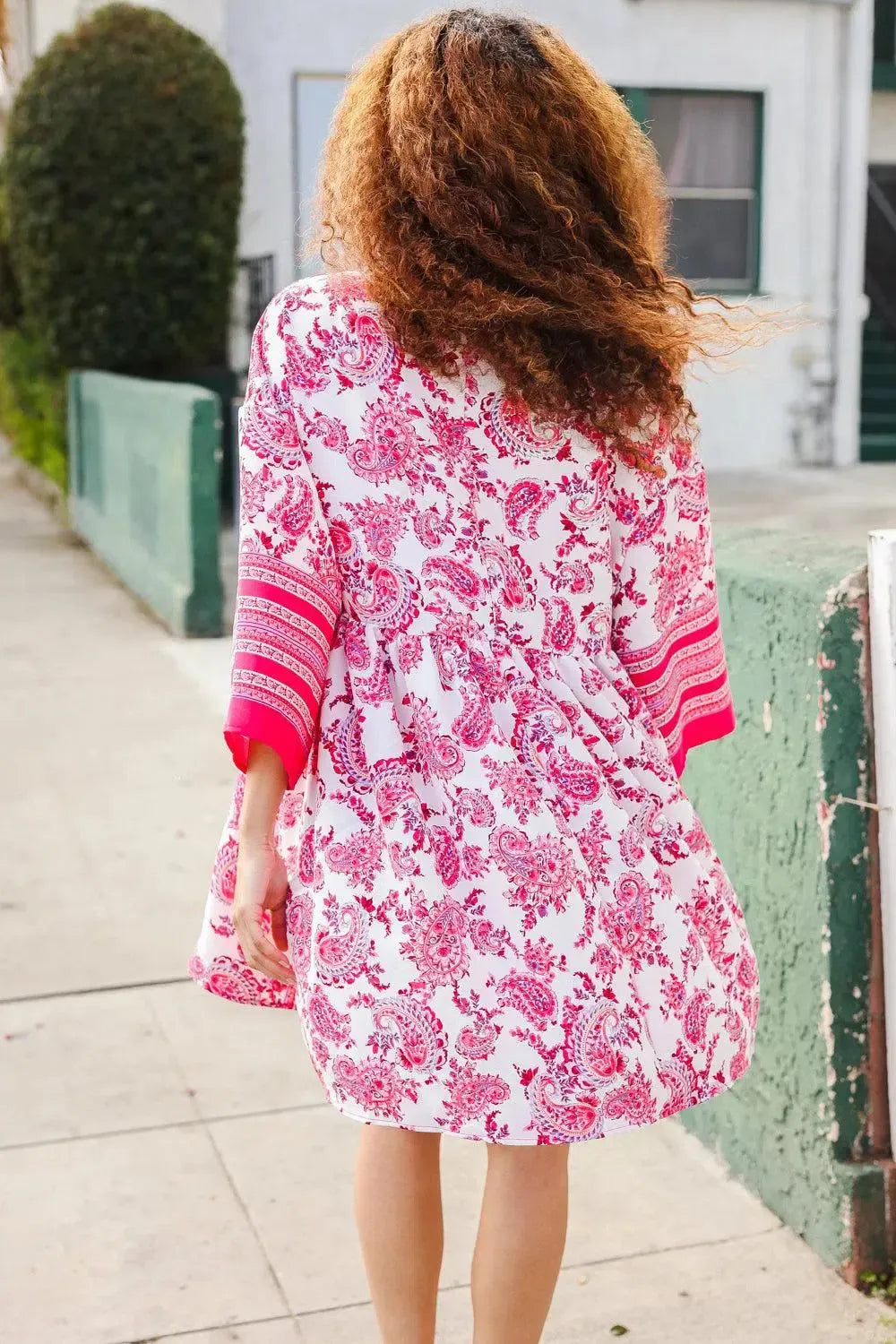Let's Meet Up Red & Pink Paisley Drop Shoulder Kimono Dress-Evelyns Fashion