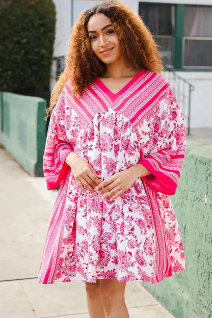 Let's Meet Up Red & Pink Paisley Drop Shoulder Kimono Dress-Evelyns Fashion