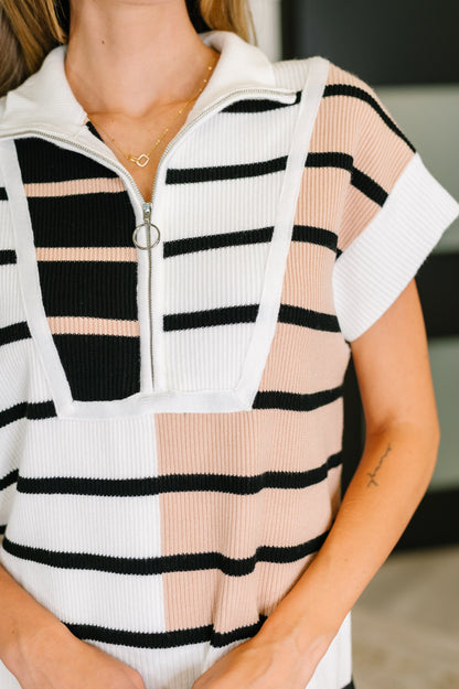 Striped Quarter Zip Vest