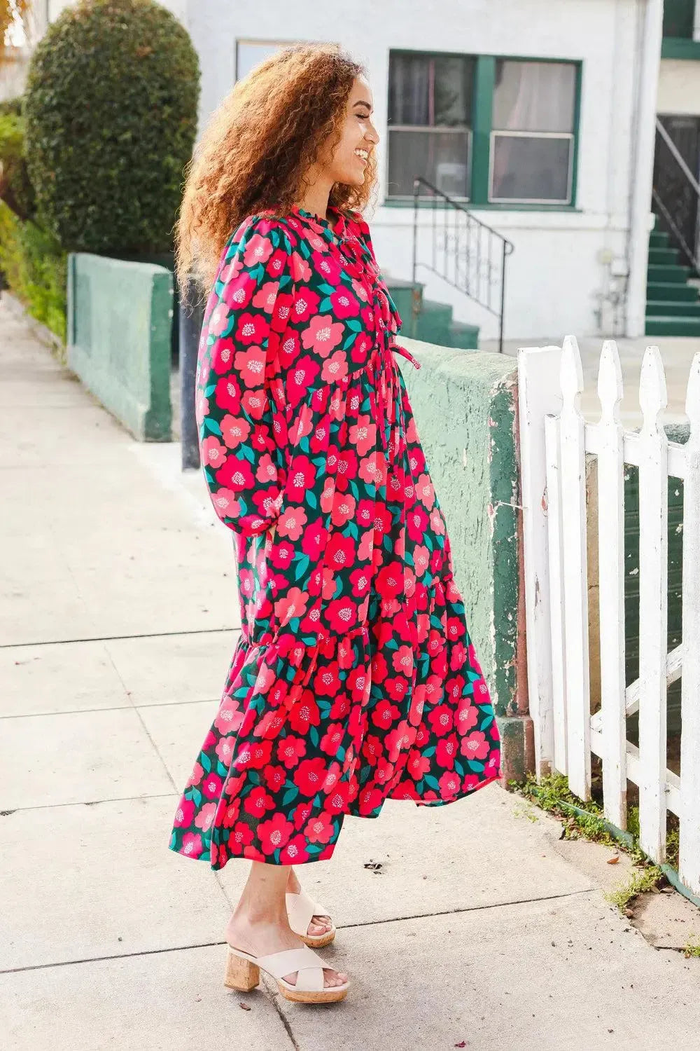 Look Adorable Ribbon Bow Tie Babydoll Tiered Maxi Dress-Evelyns Fashion