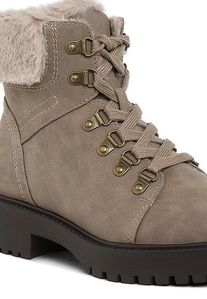Maranta Faux Fur Collar Ankle Boots-BOOTS-Evelyns Fashion