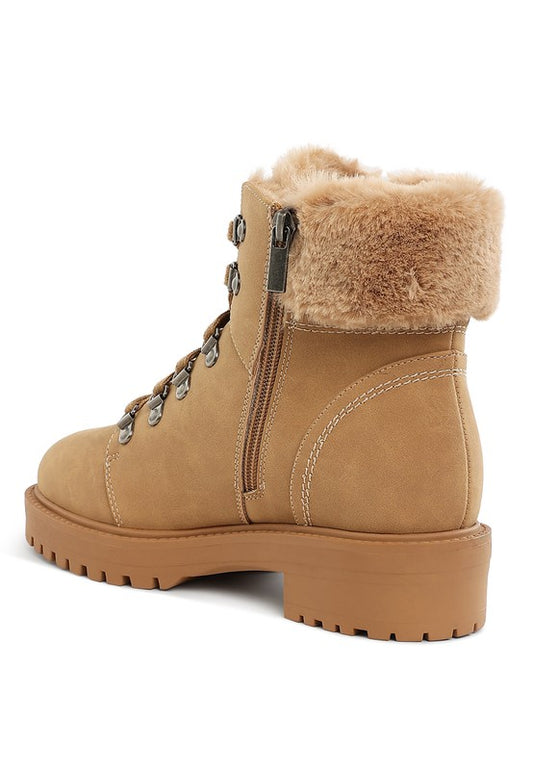 Maranta Faux Fur Collar Ankle Boots-BOOTS-Evelyns Fashion