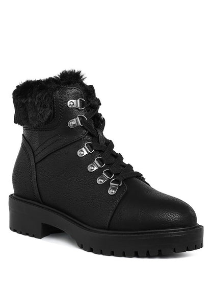 Maranta Faux Fur Collar Ankle Boots-BOOTS-Evelyns Fashion
