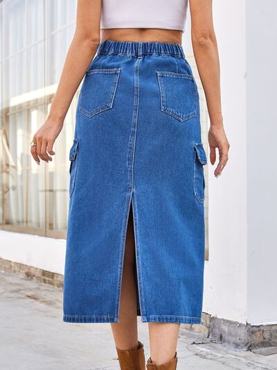 Midi Denim Skirt-Evelyns Fashion