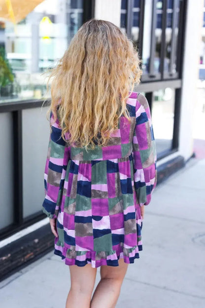 Modern Elegance: Lavender Geo Print Dress-Evelyns Fashion
