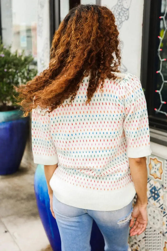 Multicolor Sweater with Bubble Sleeves-Evelyns Fashion