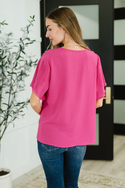 Women's Pink Ruffle Short Sleeve Blouse