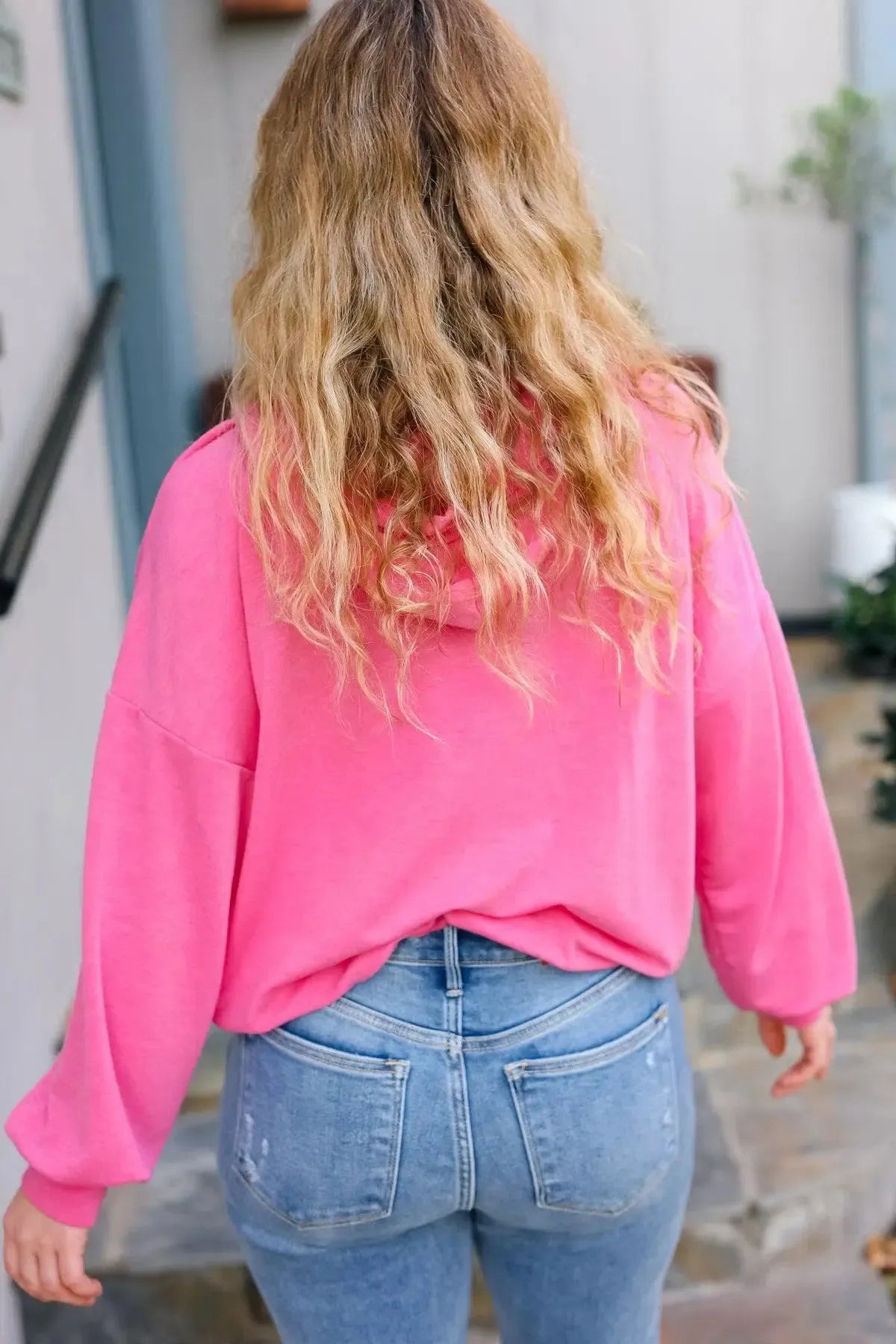 Ready to Relax Hot Pink Half Zip French Terry Hoodie-Evelyns Fashion