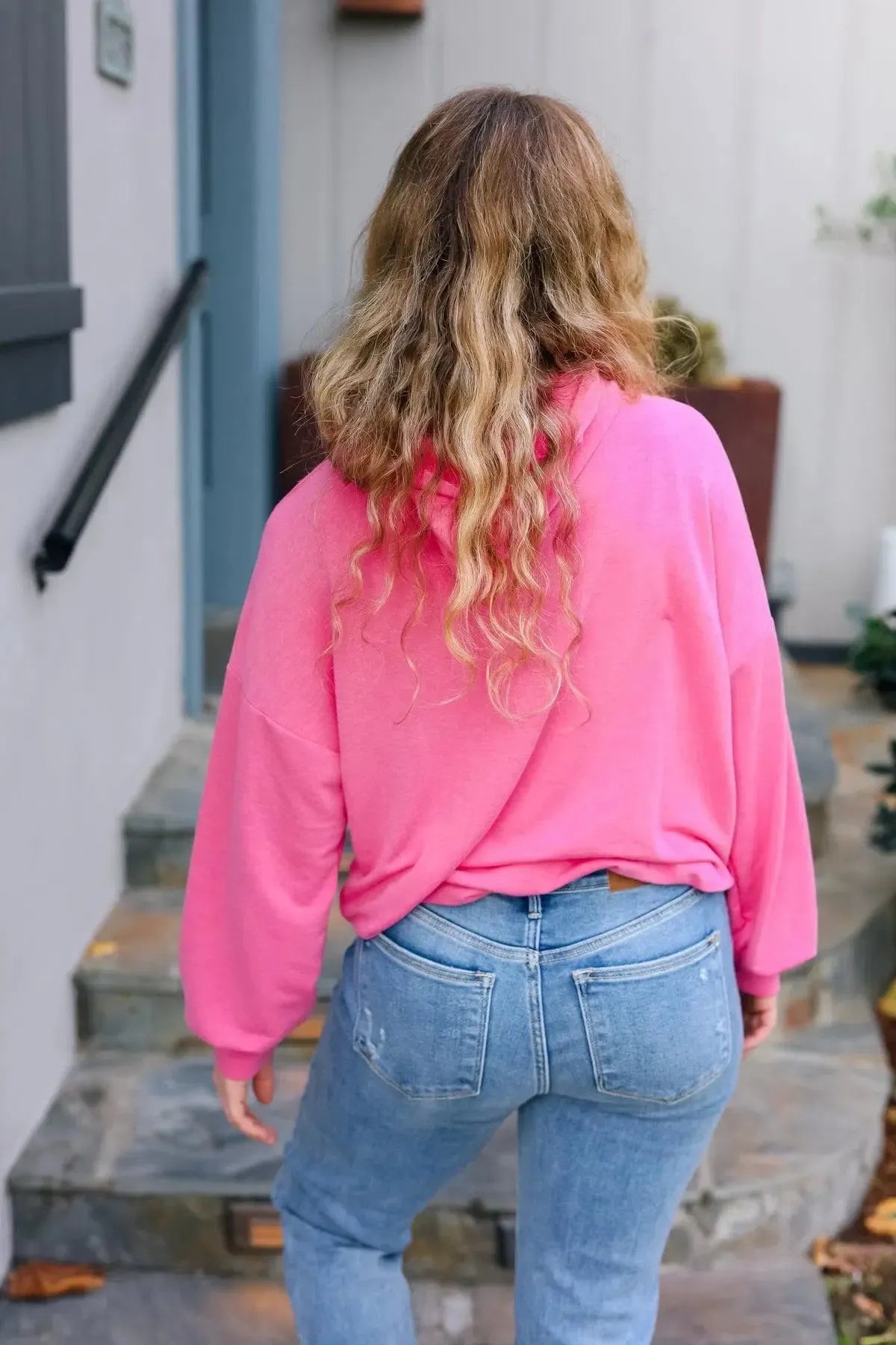 Ready to Relax Hot Pink Half Zip French Terry Hoodie-Evelyns Fashion