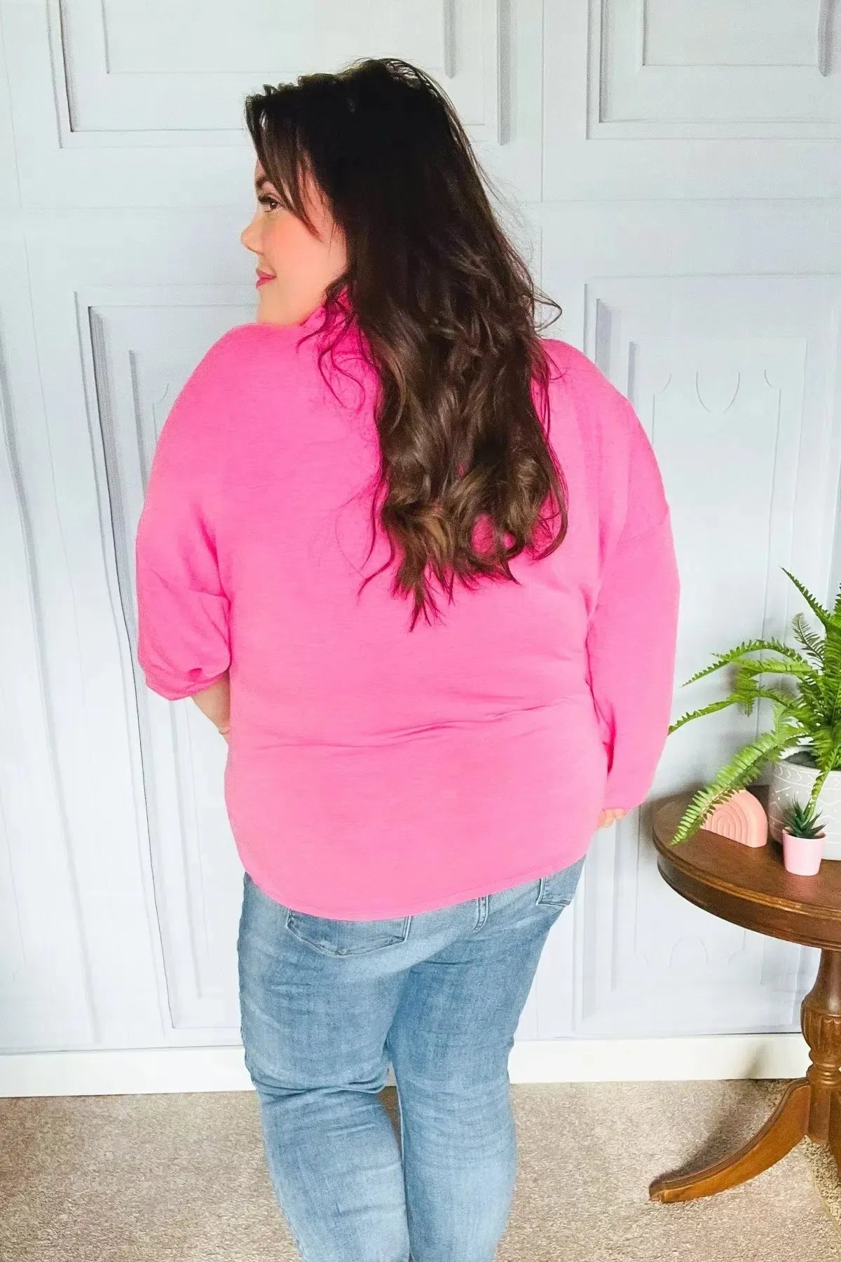 Ready to Relax Hot Pink Half Zip French Terry Hoodie-Evelyns Fashion