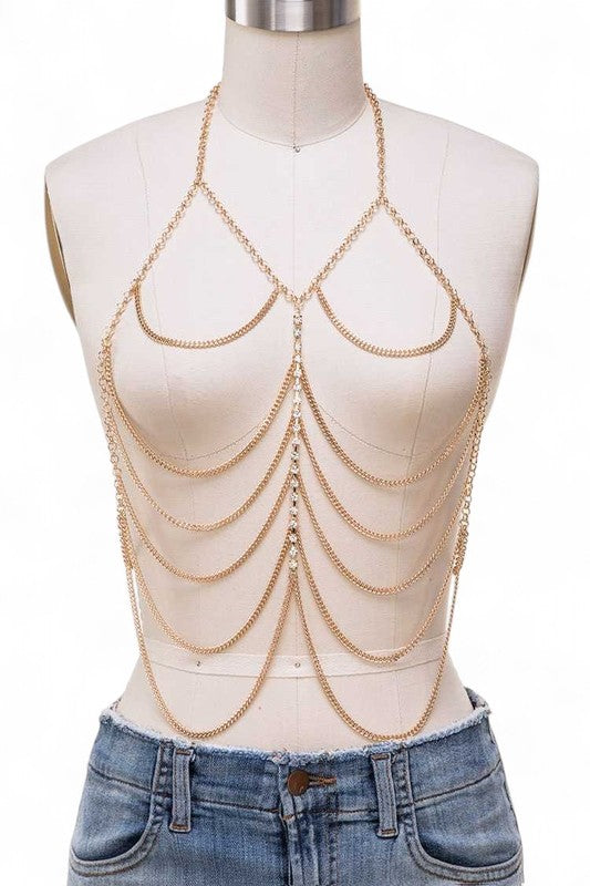 Rhinestone Mix Chain Layer Body Chain-Body Chain-Evelyns Fashion