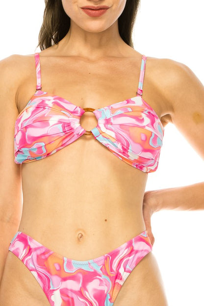 TWO PIECE FLORAL PRINTS O RING BIKINI-Swimwear-Evelyns Fashion