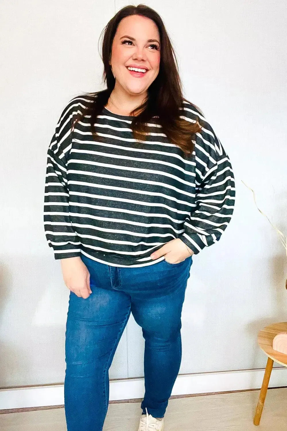 Timeless Comfort: Charcoal Stripe Pullover for Everyday Wear-Evelyns Fashion