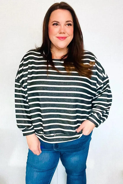Timeless Comfort: Charcoal Stripe Pullover for Everyday Wear-Evelyns Fashion