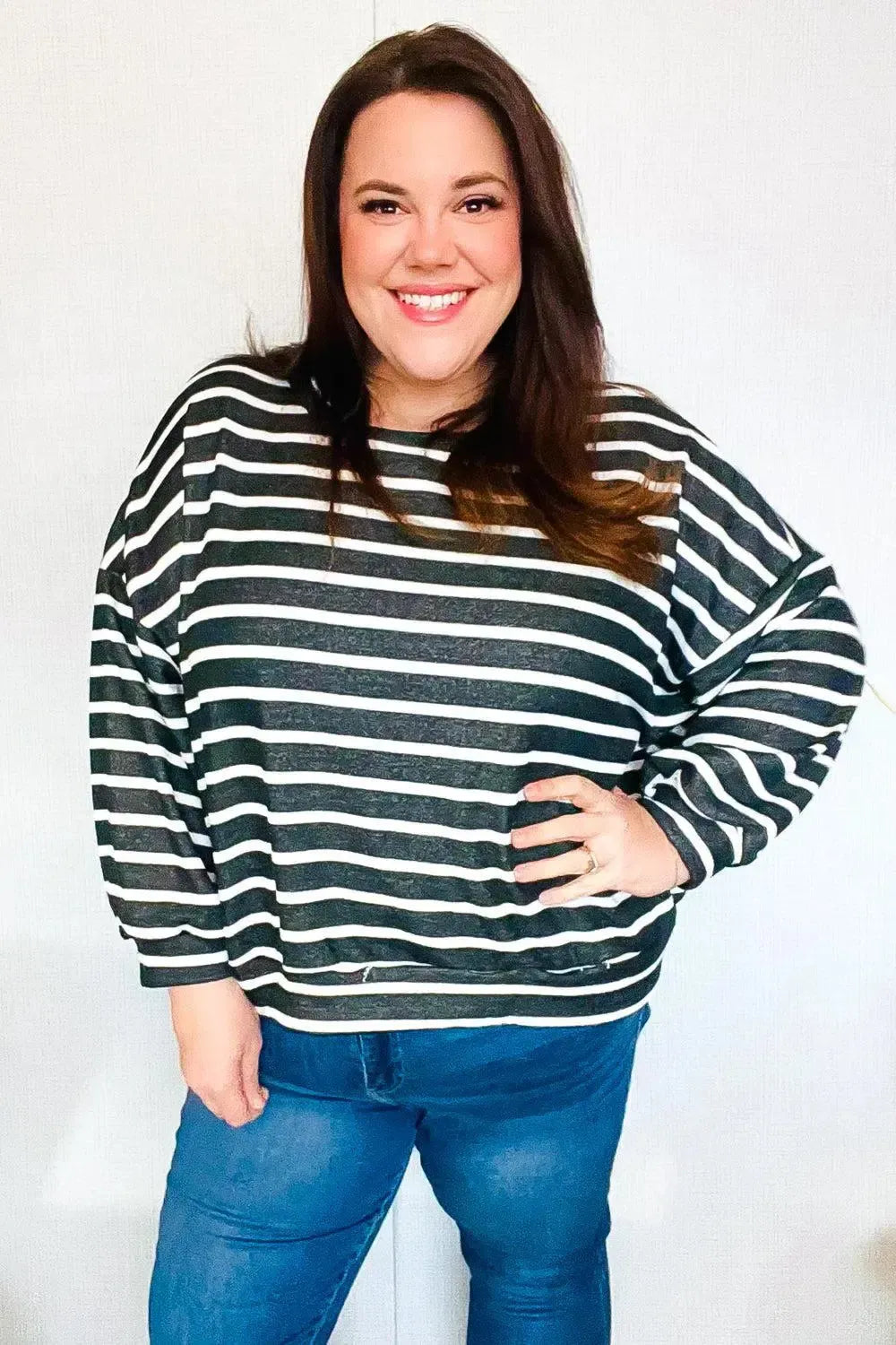 Timeless Comfort: Charcoal Stripe Pullover for Everyday Wear-Evelyns Fashion