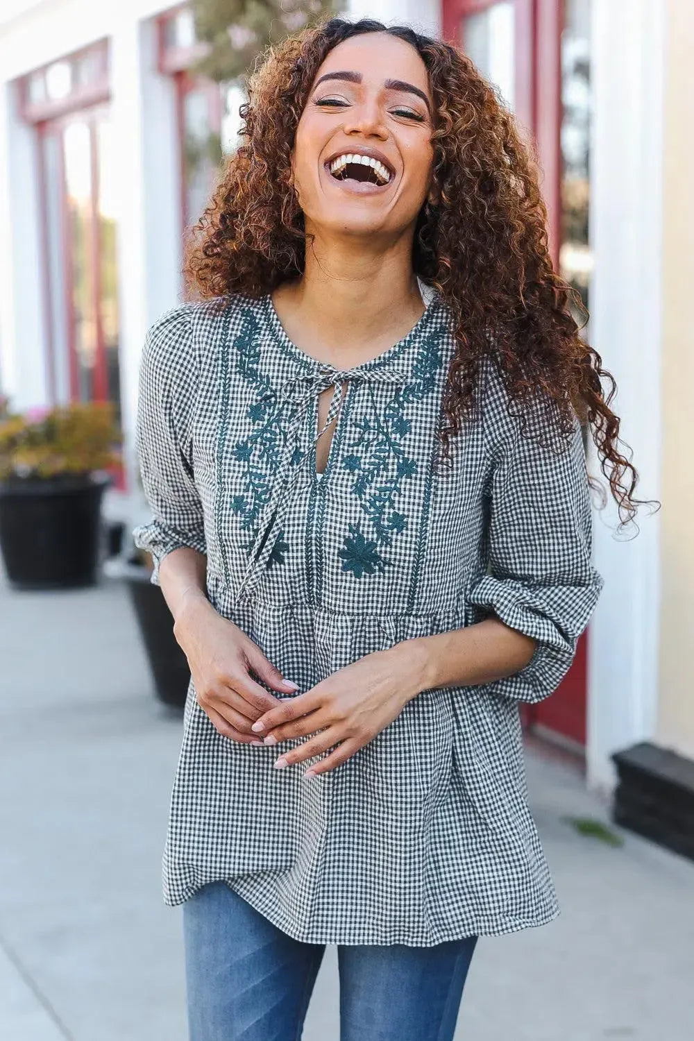 Timeless Comfort: Comfortable Cotton Plaid Top-Evelyns Fashion