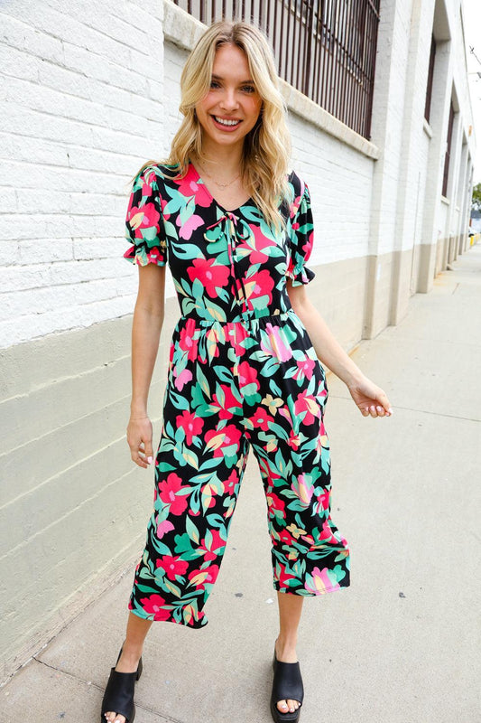 Tropical Floral Wide Leg Jumpsuit – Bold, Breezy & Vacation-Ready-Evelyns Fashion