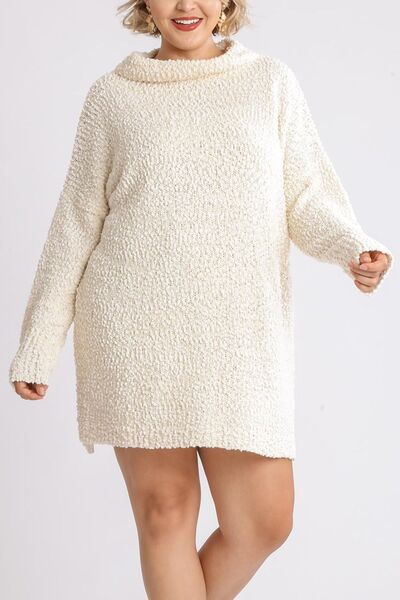 Umgee Plus Size High Low Bouclé Sweater Dress-Evelyns Fashion
