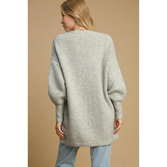 Umgee Plus Size Wool Blend Open Front Cardigan-Evelyns Fashion