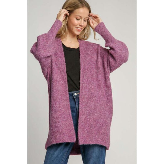 Umgee Plus Size Wool Blend Open Front Cardigan-Evelyns Fashion
