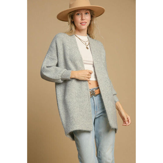 Umgee Plus Size Wool Blend Open Front Cardigan-Evelyns Fashion