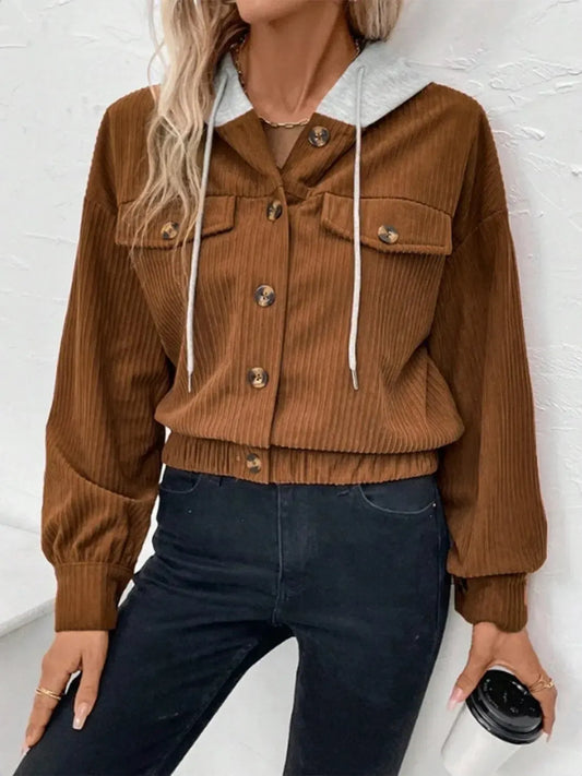 Warm & Cozy: Drawstring Hooded Jacket for Everyday Comfort-Evelyns Fashion
