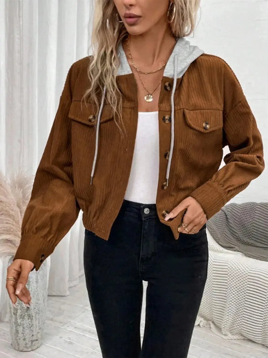 Warm & Cozy: Drawstring Hooded Jacket for Everyday Comfort-Evelyns Fashion