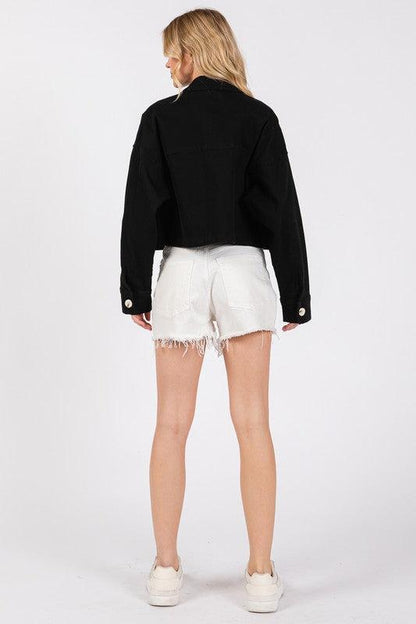 Womens Cropped Denim Jacket-Jackets-Evelyns Fashion
