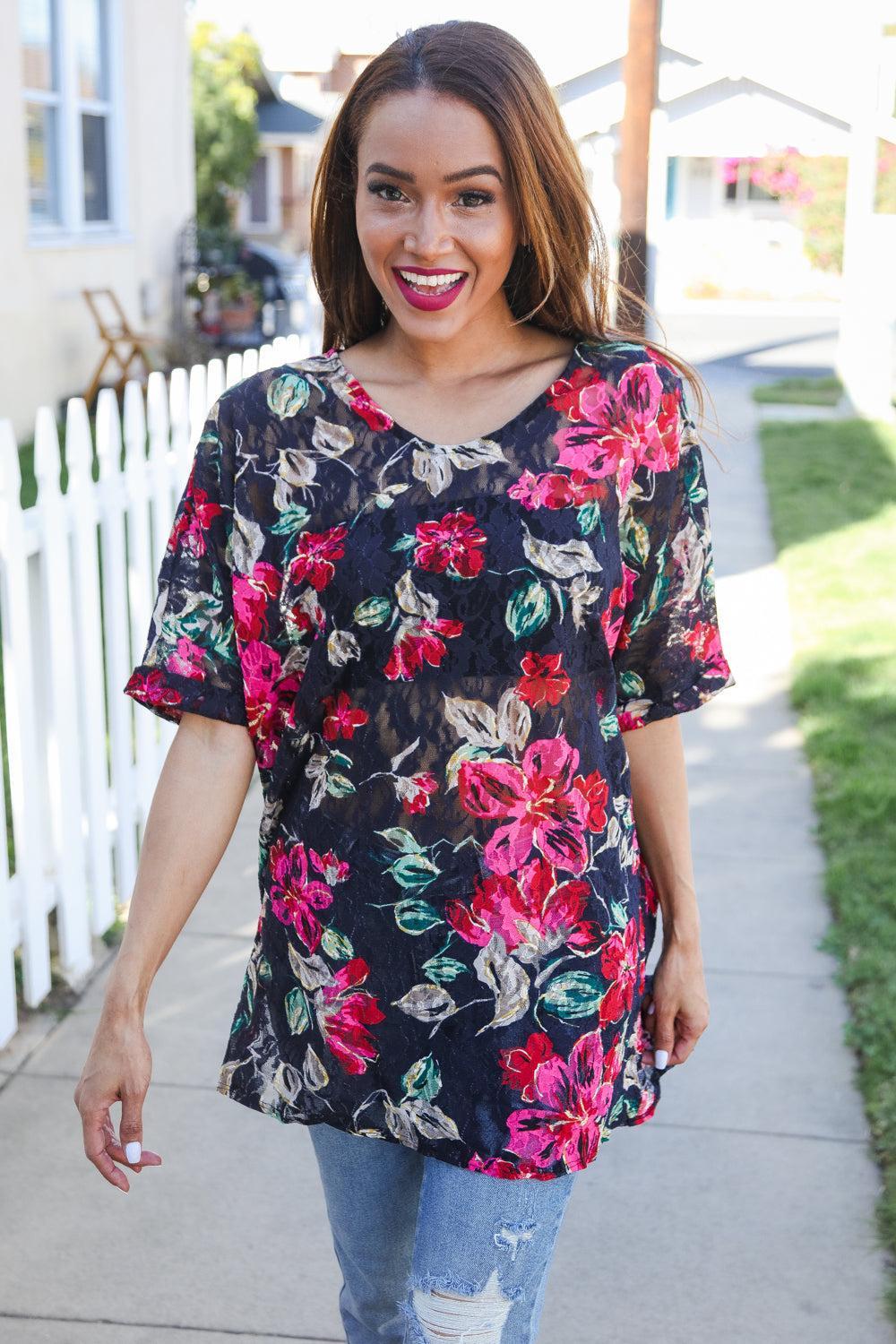 Womens Floral Blouse-Blouses-Evelyns Fashion