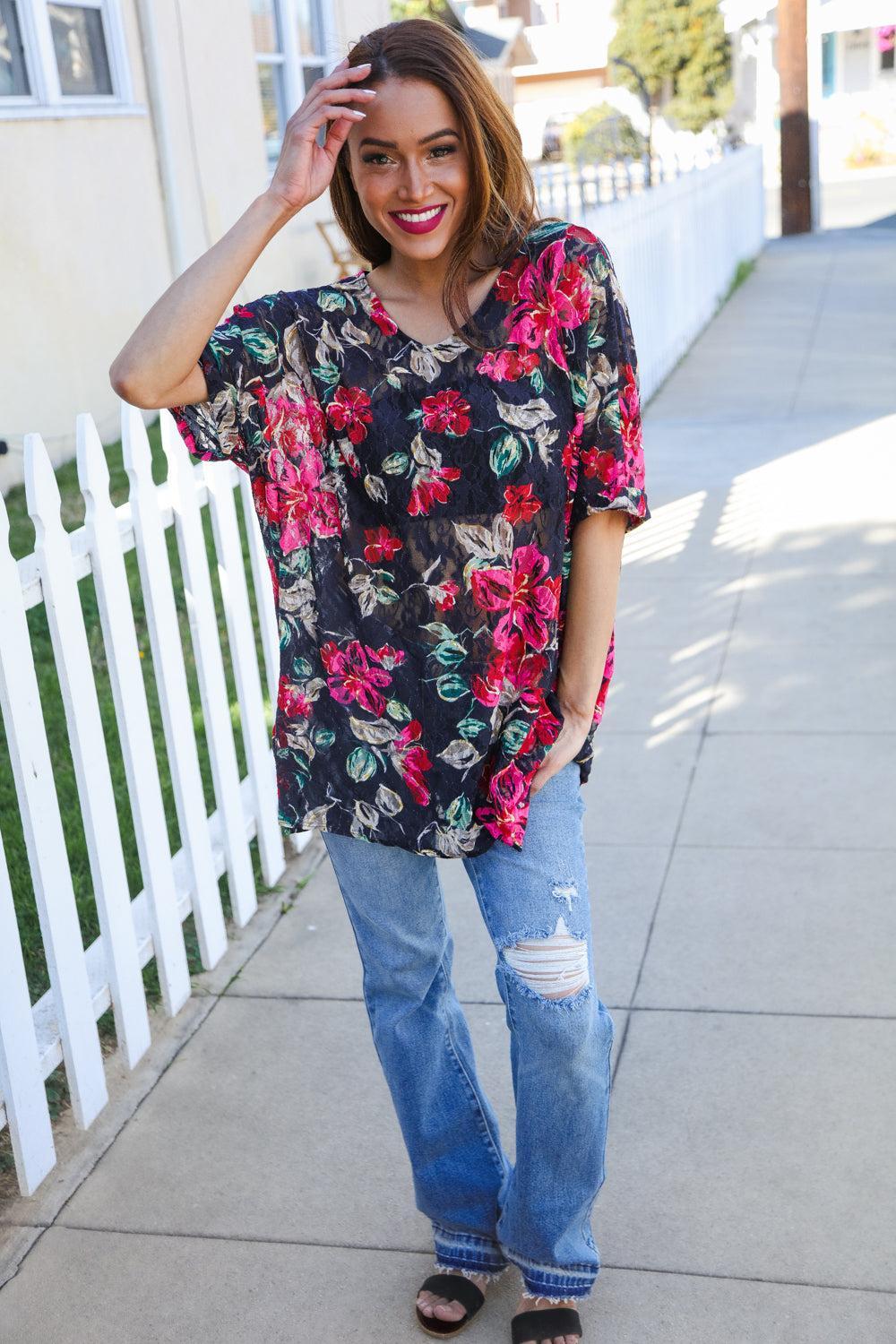 Womens Floral Blouse-Blouses-Evelyns Fashion