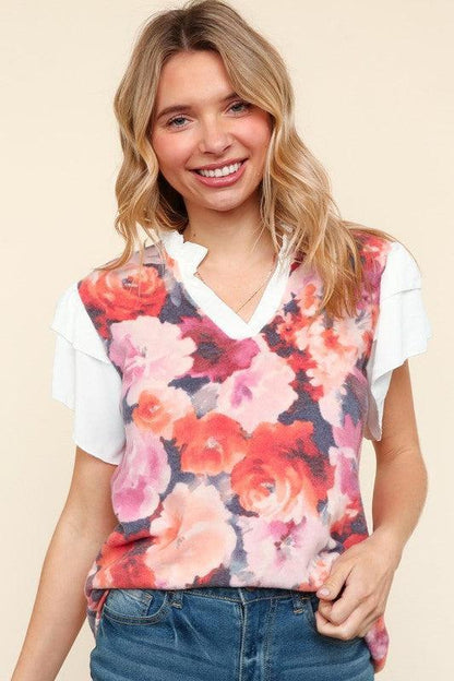 Women's Floral Hacci Blouse-Evelyns Fashion