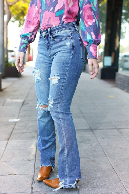 Womens Mid Rise Distressed and Ripped Jeans-Evelyns Fashion