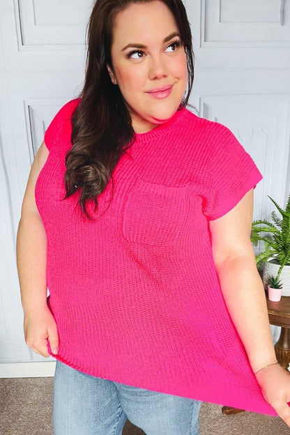 Best In Bold Hot Pink Dolman Ribbed Knit Sweater Top-2024 Summer Blow Out Sale-Evelyns Fashion