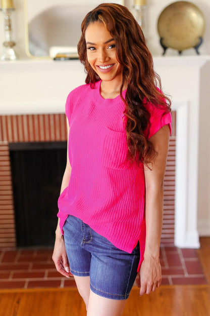 Best In Bold Hot Pink Dolman Ribbed Knit Sweater Top-2024 Summer Blow Out Sale-Evelyns Fashion