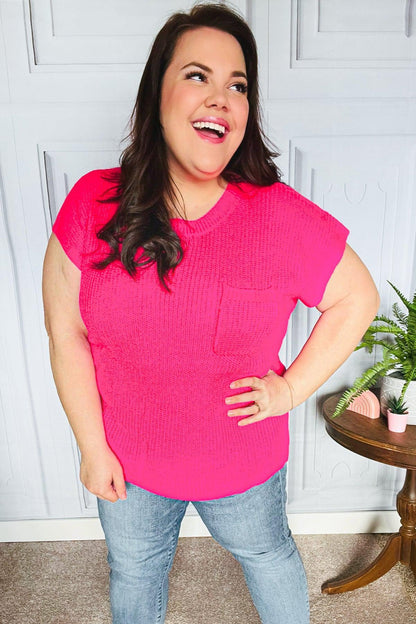 Best In Bold Hot Pink Dolman Ribbed Knit Sweater Top-2024 Summer Blow Out Sale-Evelyns Fashion